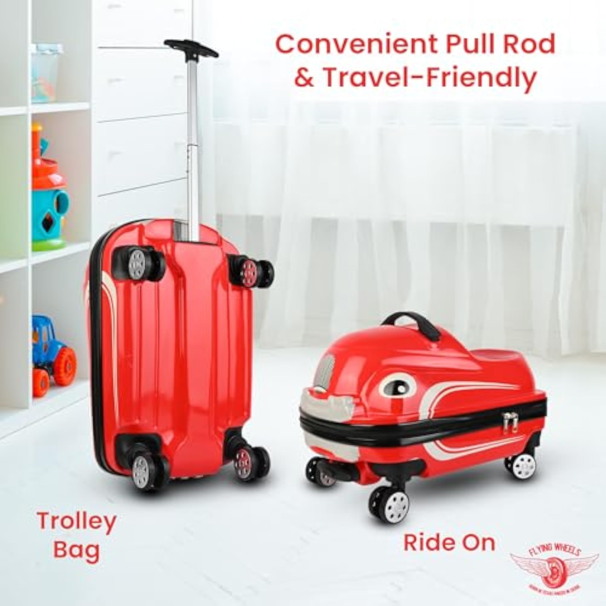 Ride-On Kids Trolley Bag, 2-in-1 Carry-On Car Shaped Suitcase
